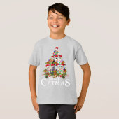T-shirt Amusant Joyeux Catmas lumières arbre Noël Chat cad (Devant entier)
