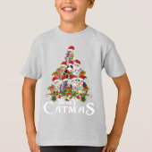 T-shirt Amusant Joyeux Catmas lumières arbre Noël Chat cad (Devant)