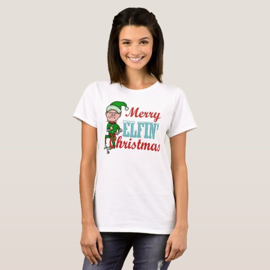 T-shirt Amusant Joyeux jeu Elfin jeu de Noël (Devant entier)