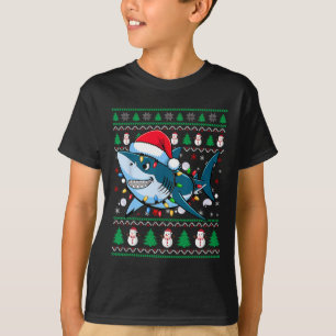 T-shirt Amusant Joyeux Vilain Requin de Noël Santa Hat Lum