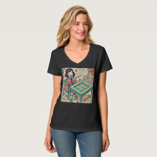 T-shirt Amusant Mahjong Design Chick Pour Femmes Filles Ma (Devant entier)