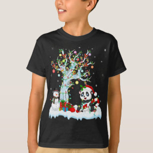 T-shirt Amusant Panda Xmas Arbre Éclairage Santa Hat Panda
