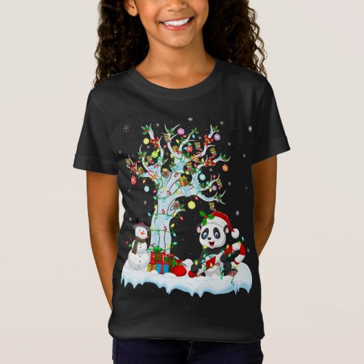 T-Shirt Amusant Panda Xmas Arbre Éclairage Santa Hat Panda (Devant)