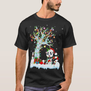 T-shirt Amusant Panda Xmas Arbre Éclairage Santa Hat Panda