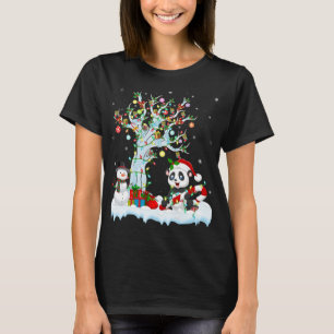 T-shirt Amusant Panda Xmas Arbre Éclairage Santa Hat Panda