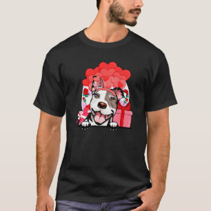 T-shirt Amusant Pit Bull Blanc Et Gris Saint-Valentin Cœur