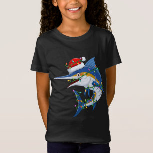T-Shirt Amusant Poisson Marlin Xmas Santa Hat Marlin Chri