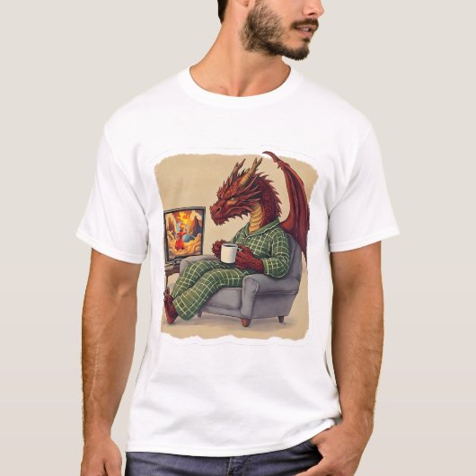 T-shirt Amusant Pyjama Dragon Canapé Art de salon (Devant)