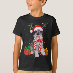 T-shirt Amusant Pyjama Santa Hat Schnauzer lumières de Noë