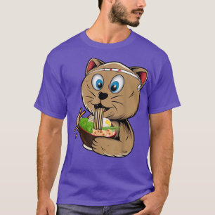 T-shirt Amusant Ramen Kawaii Chat Manger des nouilles Japo