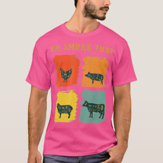 T-shirt Amusant Retro BBQ Party Fumeur Chef Papa Cadeau - 