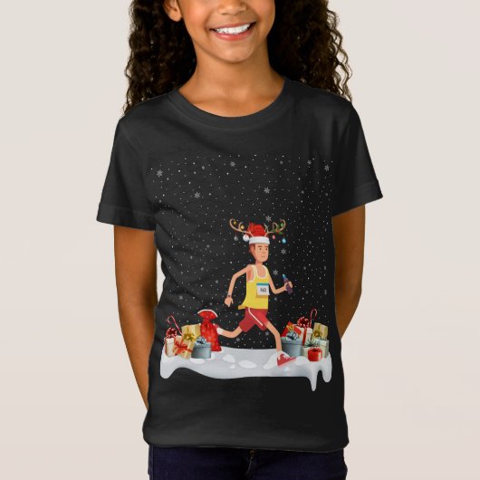 T-Shirt Amusant Rinder d'éclairage de Noël de Noël Hat Mar (Devant)