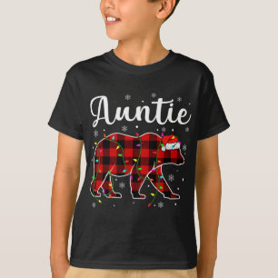 T-shirt Amusant Rouge Plaid Feux de Noël Tante Ours Xmas