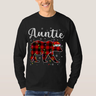 T-shirt Amusant Rouge Plaid Feux de Noël Tante Ours Xmas