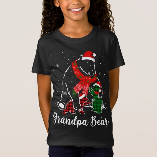 T-Shirt Amusant Vert Rouge Plaid Papier Correspondant Ours (Devant)