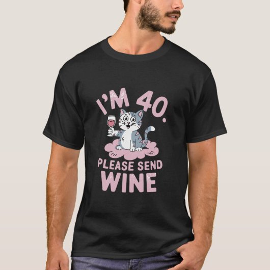 T-shirt Amusant vin mignonne Cat 40e fête d'anniversaire (Devant)