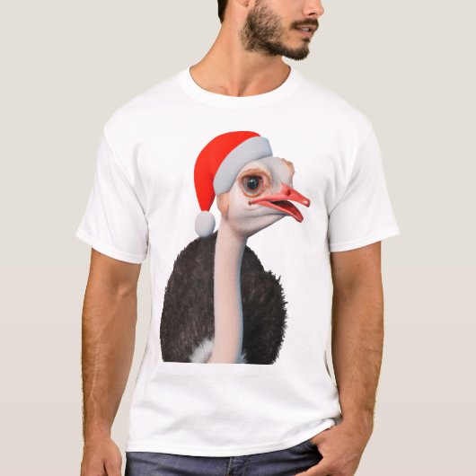 T-shirt Amusante autruche de Noël à Santa Hat (Devant)