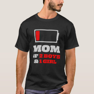 T-shirt Amusante Maman De 2 Garçons & 1 Fille Fête des Mèr