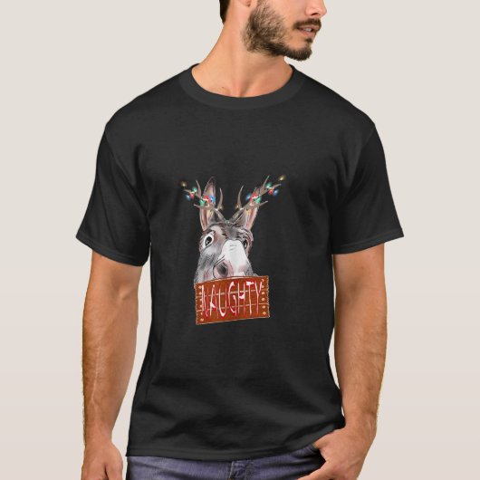T-shirt Amusante Naughty Donkey Xmas Tree Lights Joyeux Ch (Devant)