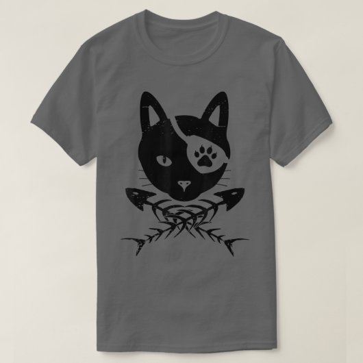 T-shirt Amusante Tête de chat avec os de poisson Costume d (Design devant)