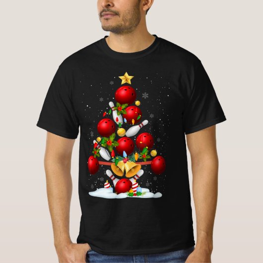 T-shirt Amusants Bowling Noël Arbre Lumières Noël Cadeaux (Devant)