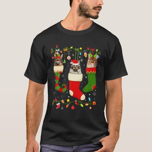 T-shirt Amusants Maine Coon Stocker Noël Chaussettes de No (Devant)