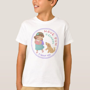 T-shirt Amusez-vous à l'école fille et chiot