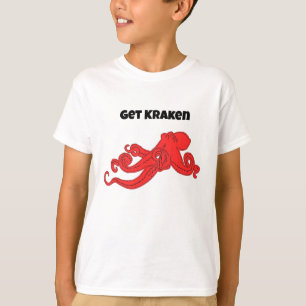 T-shirt Amusez-vous avec Kraken Rétro Pieuvre Rouge Dessin