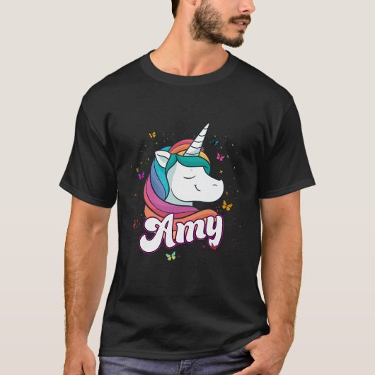 T-shirt Amy - Adorable Nom De Fille Avec Belle Unicorne (Devant)