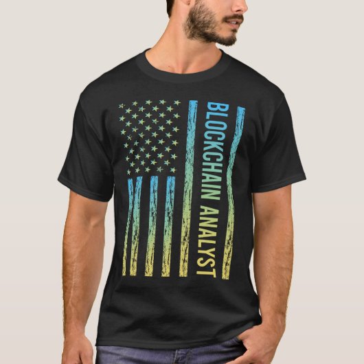 T-shirt Analyste Blockchain Bleu Jaune (Devant)