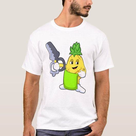 T-shirt Ananas comme coiffeur avec ciseaux et razor (Devant)