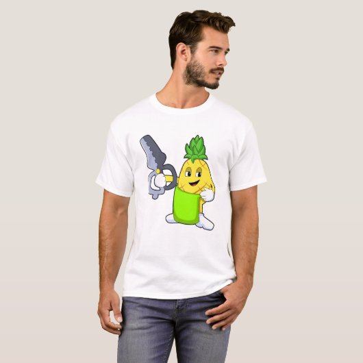 T-shirt Ananas comme coiffeur avec ciseaux et razor (Devant entier)