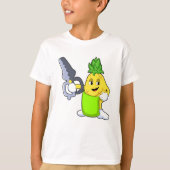 T-shirt Ananas comme coiffeur avec ciseaux et razor (Devant)