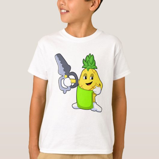 T-shirt Ananas comme coiffeur avec ciseaux et razor (Devant)