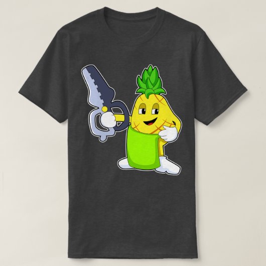 T-shirt Ananas comme coiffeur avec ciseaux Razor (Design devant)