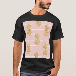 T-shirt Ananas en or, Arrière - plan d'été rayé.