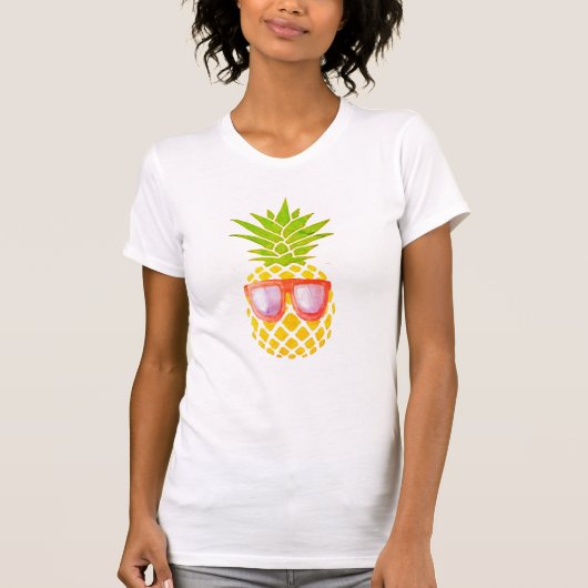 T-shirt Ananas Mignonne Avec Lunettes De Soleil, Plage Amu (Devant)