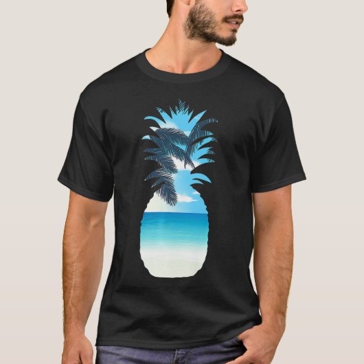 T-shirt Ananas Sur Une Plage Cool Fruit tropical Poche (Devant)