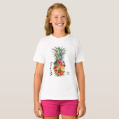 T-shirt Ananas Tropical Hawaii avec fleurs, Nom de famille (Devant entier)