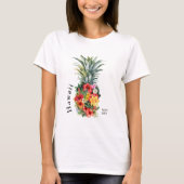 T-shirt Ananas Tropical Hawaii avec fleurs, Nom de famille (Devant)