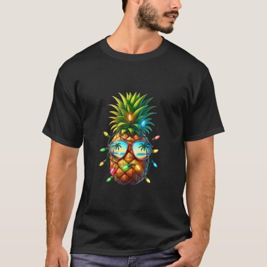 T-shirt Ananas tropique Lunettes de Noël en verre de solei (Devant)