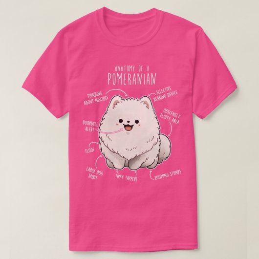 T-shirt Anatomie blanche de chien de Poméranie (Design devant)