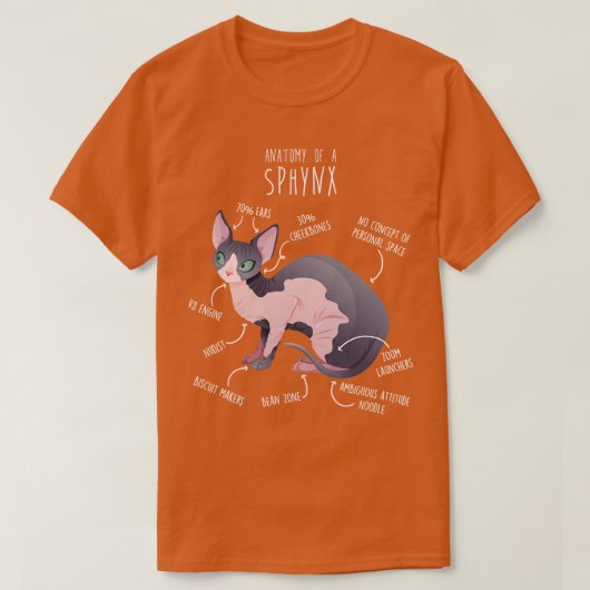 T-shirt Anatomie de chat Sphynx 2 (Design devant)