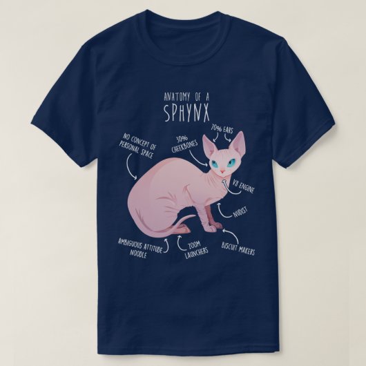 T-shirt Anatomie du chat Sphynx (Design devant)