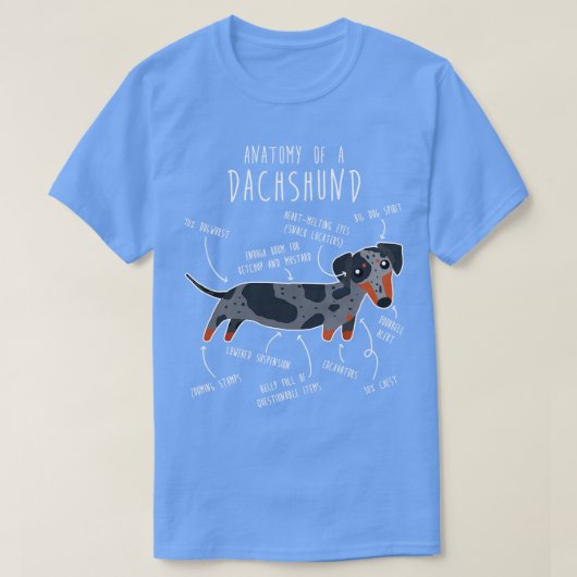 T-shirt Anatomie du chien Dachshund Blue Dapple (Design devant)