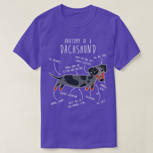 T-shirt Anatomie du chien Dachshund Blue Dapple (Design devant)