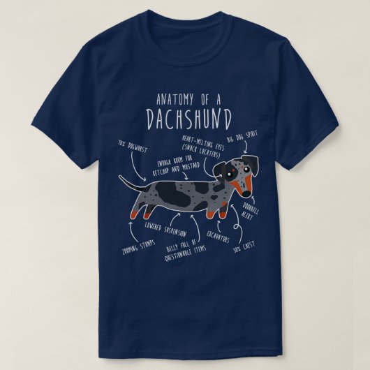 T-shirt Anatomie du chien Dachshund Blue Dapple (Design devant)