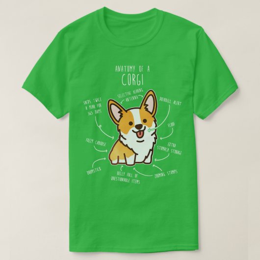 T-shirt Anatomie du chien de Corgi (Design devant)