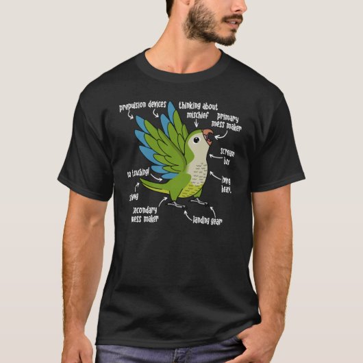 T-shirt Anatomie du perroquet I Verte Moine Parakeet Quake (Devant)
