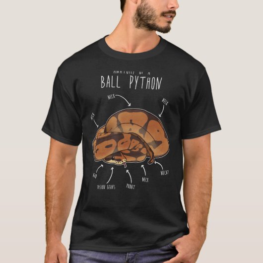 T-shirt Anatomie d'un Python de balle, Serpent de reptile (Devant)